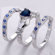Fashion Women's Claddagh Ring Blue Sapphire 925 Silver Wedding Ring Jewelry New (7) N2