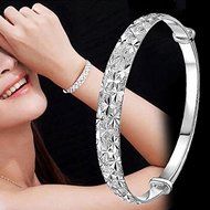 New Fashion Jewelry 925 Sterling Silver Womens Charm Bangle Bracelet Nice Gift N2