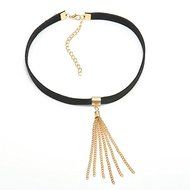 Black Leather Sexy Choker Women Statement Chain Tassel Collar Necklace Jewelry