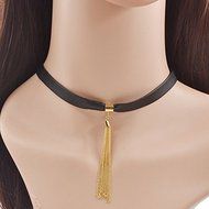 Black Leather Sexy Choker Women Statement Chain Tassel Collar Necklace Jewelry N2