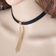Black Leather Sexy Choker Women Statement Chain Tassel Collar Necklace Jewelry N4
