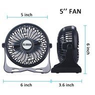 Battery Desk Fan Rechargeable Table Fan, Quietness, Stepless Speed Adjustable 5" (Black) N5