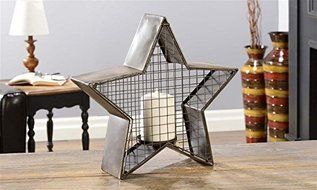 Giftcraft 85319 14.8 x 4 x 14.3 in. Iron Star Design Pillar Candle Holder44; Black