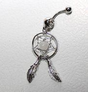 Kathy store INC 316l Surgical Steel 14g 7/16 Inch Crystal Gem Dream Catcher Belly Navel Barbell Bar Ring Body...