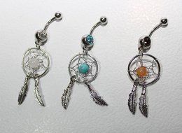Kathy store INC 316l Surgical Steel 14g 7/16 Inch Crystal Gem Dream Catcher Belly Navel Barbell Bar Ring Body... N2