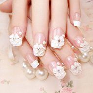Spritech(TM) 24 Pre Design Elegant Flower Bling Rhinestone Fake Nail Piece for Bride Salon Laday Daily Use N31