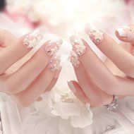 Spritech(TM) 24 Pre Design Elegant Flower Bling Rhinestone Fake Nail Piece for Bride Salon Laday Daily Use N32