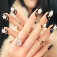 Spritech(TM) 24 Pre Design Elegant Flower Bling Rhinestone Fake Nail Piece for Bride Salon Laday Daily Use N33