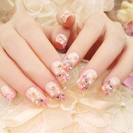 Spritech(TM) 24 Pre Design Elegant Flower Bling Rhinestone Fake Nail Piece for Bride Salon Laday Daily Use N35