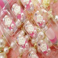 Spritech(TM) 24 Pre Design Elegant Flower Bling Rhinestone Fake Nail Piece for Bride Salon Laday Daily Use N36