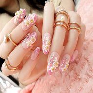 Spritech(TM) 24 Pre Design Elegant Flower Bling Rhinestone Fake Nail Piece for Bride Salon Laday Daily Use N39