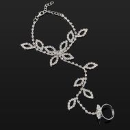 Crystal Rhinestone Leaf Hand Harness Bracelet Slave Chain Link Foot Finger Ring N3