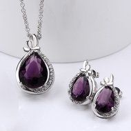 Yaheeda Water droplets-Shaped Silver Chain Purple Cubic Zirconia Platinum Plated Wedding Necklace Earrings Set... N2
