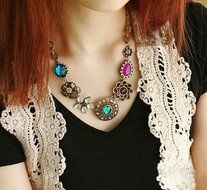 Women Crystal Flower Pendant Choker Chain Bib Statement Necklace Fashion Jewelry N5