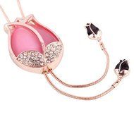 Striking Women's Beauty Tulip Flower Pendant Crystal Rhinestones Long Necklace Pink