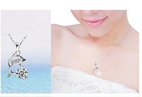 New Fashion Jewelry Womens 925 Sterling Silver Dolphins Crystal Necklace Pendant N4