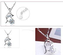 New Fashion Jewelry Womens 925 Sterling Silver Dolphins Crystal Necklace Pendant N5
