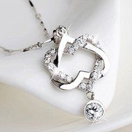 925 Silver Plated Fashion Women Double Heart Pendant Necklace Chain Jewelry NEW N2