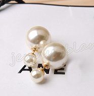 Fashion Women Gold Plated Celebrity Runway Double Pearl Elegant Ear Stud Earring N2