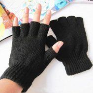 Black Warm Half Finger Knitted Stretch Elastic Men Fingerless Gloves for Winter N3
