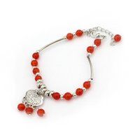 Voberry&reg; 1pc Women Beach Ingot Chain Red Pearl Chain Link Foot Anklet Chain Jewelry N2