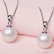 Fashion Genuine white Freshwater Pearl Pendant Necklace Silver Chain Jewelry N2