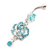 Dedegui 14g Blue Rose Dangle Belly Button Navel Ring Body Piercing Jewelry