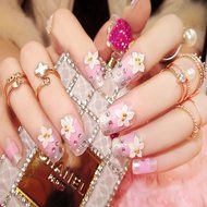 Spritech(TM) 24 Pre Design Elegant Flower Bling Rhinestone Fake Nail Piece for Bride Salon Laday Daily Use N47