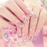 Spritech(TM) 24 Pre Design Elegant Flower Bling Rhinestone Fake Nail Piece for Bride Salon Laday Daily Use N48