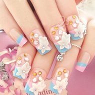 Spritech(TM) 24 Pre Design Elegant Flower Bling Rhinestone Fake Nail Piece for Bride Salon Laday Daily Use N49