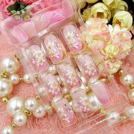 Spritech(TM) 24 Pre Design Elegant Flower Bling Rhinestone Fake Nail Piece for Bride Salon Laday Daily Use N50