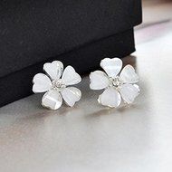 Fashion Elegant Women Silver Plated Flower Crystal Rhinestone Ear Stud Earrings (black) N2