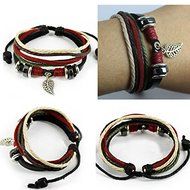 New Leaf Black Leather Adjustable Bracelet Handmade Jewelry Womens Mens Bangle