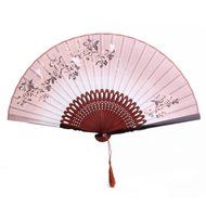 Linen Butterfly Flowers Hand Fan Lacquer Handle Folding Fan Brown N7