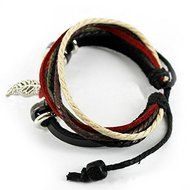 New Leaf Black Leather Adjustable Bracelet Handmade Jewelry Womens Mens Bangle N2