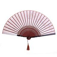 Linen Butterfly Flowers Hand Fan Lacquer Handle Folding Fan Brown N8