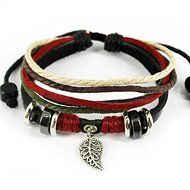 New Leaf Black Leather Adjustable Bracelet Handmade Jewelry Womens Mens Bangle N3