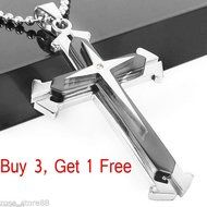 New Gift Unisex's Men Black Silver Stainless Steel Cross Pendant Necklace Chain