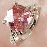 Luxury Pink &amp; White Gemstone Fashion Jewelry Women Gift Silver Ring Size 6 7 8 (6) N3