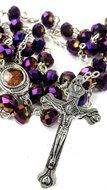 Unique Deep Purple Beads Rosary Catholic Necklace Holy Soil &amp; Crucifix Jerusalem N5