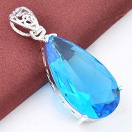 Unique Vintage Style Teardrop Blue Topaz Gems Silver Necklace Pendant Jewelry N3