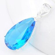 Unique Vintage Style Teardrop Blue Topaz Gems Silver Necklace Pendant Jewelry N4