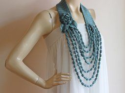 Seafoam Necklace-Seafoam Crochet Necklace-Flower Necklace Scarf- Jewelry Scarf-Handmade Loop Scarf -Cotton Summer... N3