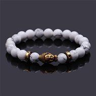 Fashion Men's Natural White Turquoise Stone Bead 8mm Gold Buddha Lucky bracelet N2