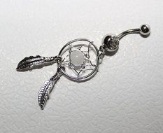 Kathy store INC 316l Surgical Steel 14g 7/16 Inch Crystal Gem Dream Catcher Belly Navel Barbell Bar Ring Body... N3
