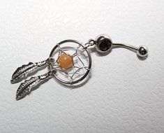 Kathy store INC 316l Surgical Steel 14g 7/16 Inch Crystal Gem Dream Catcher Belly Navel Barbell Bar Ring Body... N4