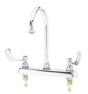 T&amp;S Brass B-1142-04 8-Inch C/C Deck Mount Workboard Faucet with 4-Inch Wrist Action Handles and Swivel Gooseneck...
