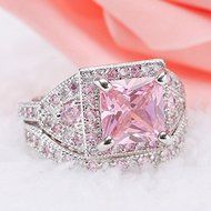 Women Jewelry 925 Silver Princess Cut Pink Gemstone Wedding Ring Set Deluxe New (10) N5