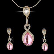 Elegant Pink Crystal Waterdrop Pendant Necklace&amp;Earrings Party Gold Jewelry Set N2