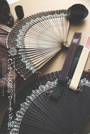 Lucky Gourd Japanese Silk Hand-crafted 8.2" Folding Fan (Black) N3